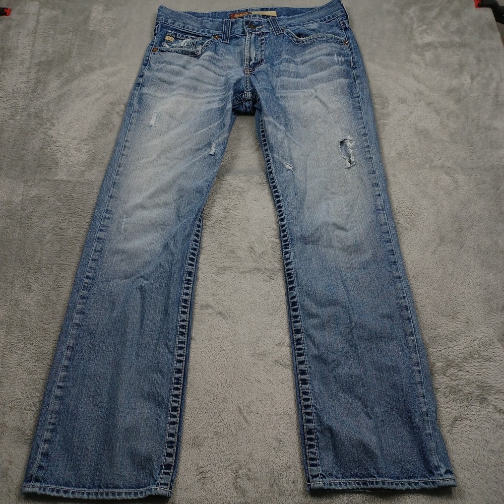 Big Star Jeans Mens 34x32 Blue Denim Union Slim Straight Western Distressed